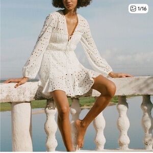 ZARA 2023 Oyster White Embroidered Cutwork Mini Dress